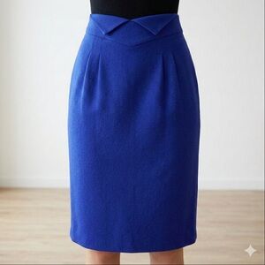 Vintage Kristy Allan Cobalt Blue 100% Virgin Wool Midi Pencil Skirt - 6 (8)